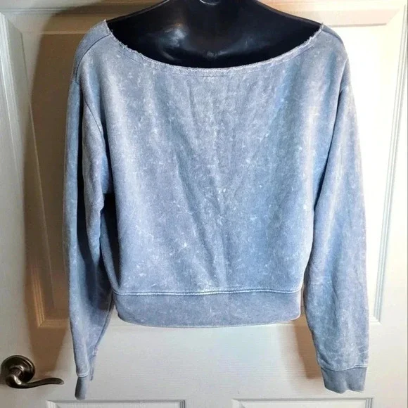 Victoria Secret Pink Sweatshirt Off Shoulder Crop top. Marble Blue - Picture 3 of 9